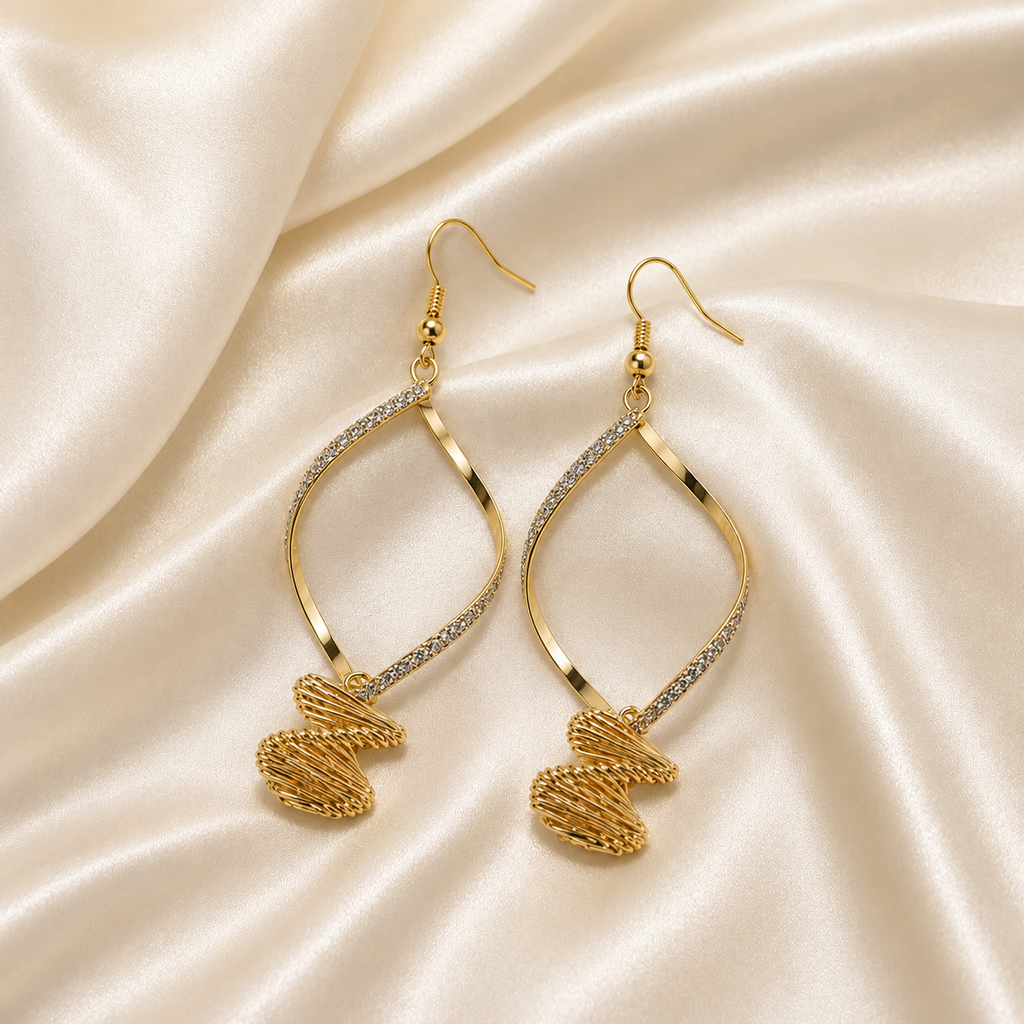 FASSSIONS Korean Style Gold-Plated Geometric Dangle Earrings for Women | Elegant Rhinestone Drop Earrings | Lightweight Fashion Jewelry