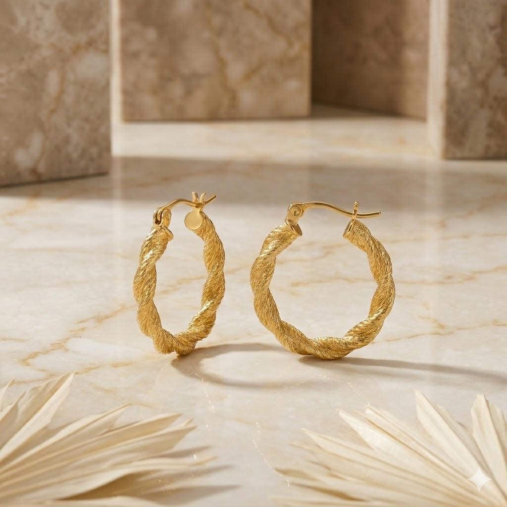 Korean Gold Twisted Hoop Earrings for Women | Textured Rope Design Hoop Earrings | Lightweight Trendy Small Hoops | Stylish Stud Jewelry for Girls & Women