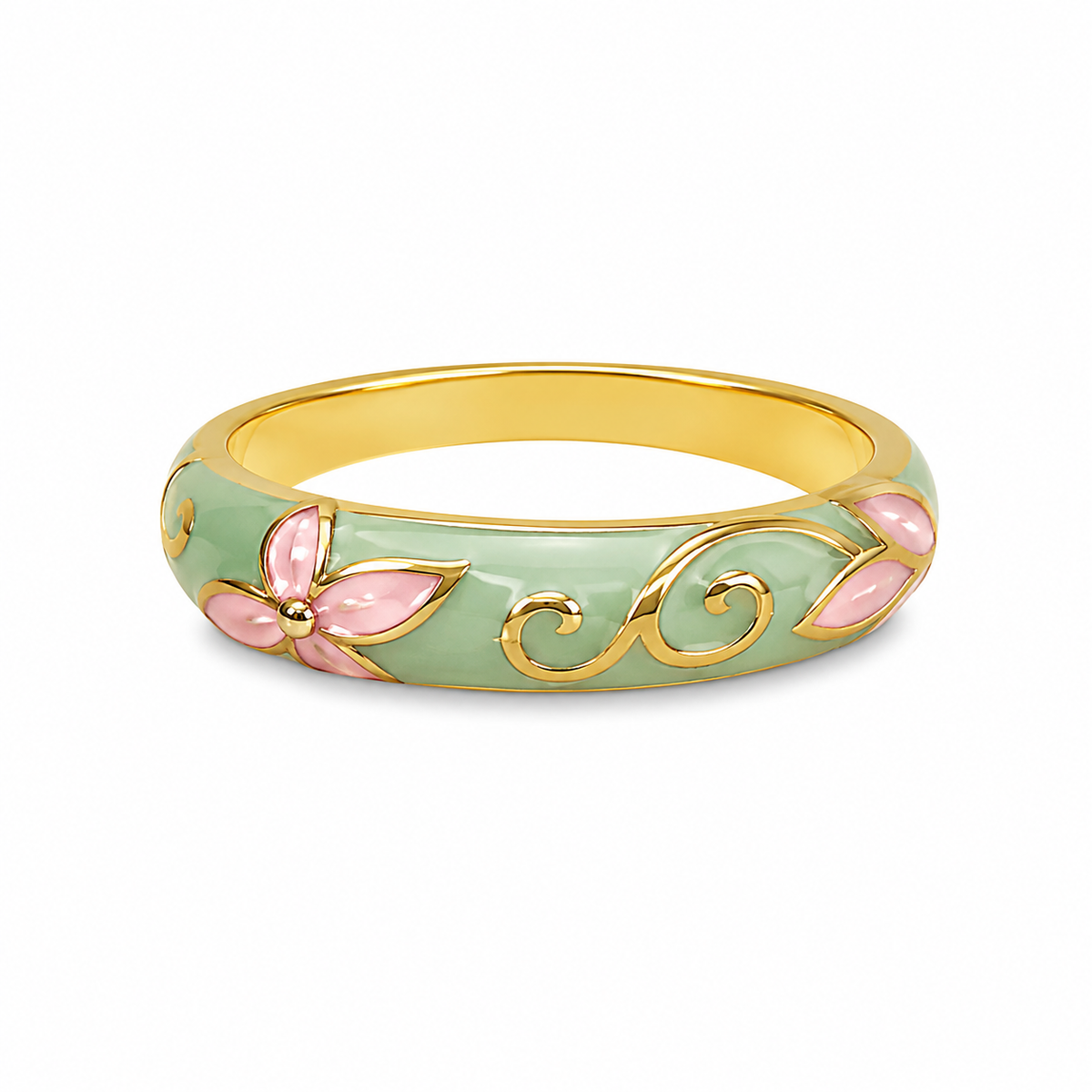 Women's Gold Plated Mint Green Enamel adjustable Ring