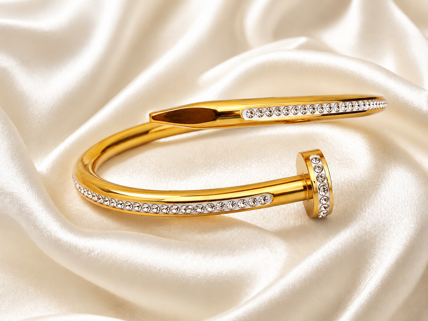 Elegant Gold-Plated Crystal Nail Cuff Bracelet for Women | Open Adjustable Bangle | Luxury Zircon Fashion Bracelet