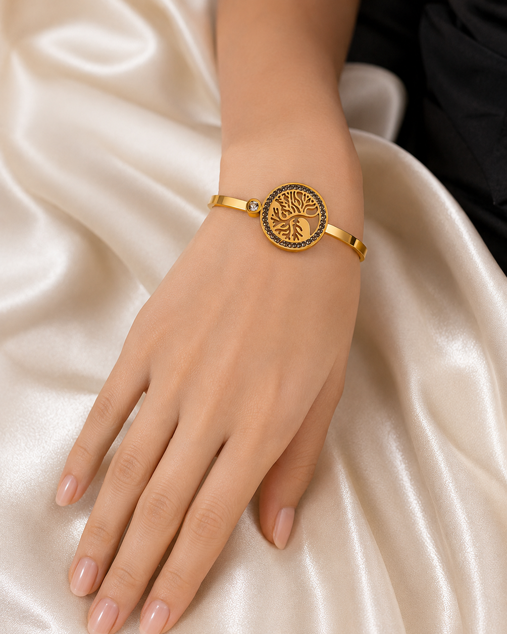 FASSION Tree of Life Gold-Plated Bracelet for Women | Crystal Studded Adjustable Cuff Bangle | Elegant Fashion Jewelry