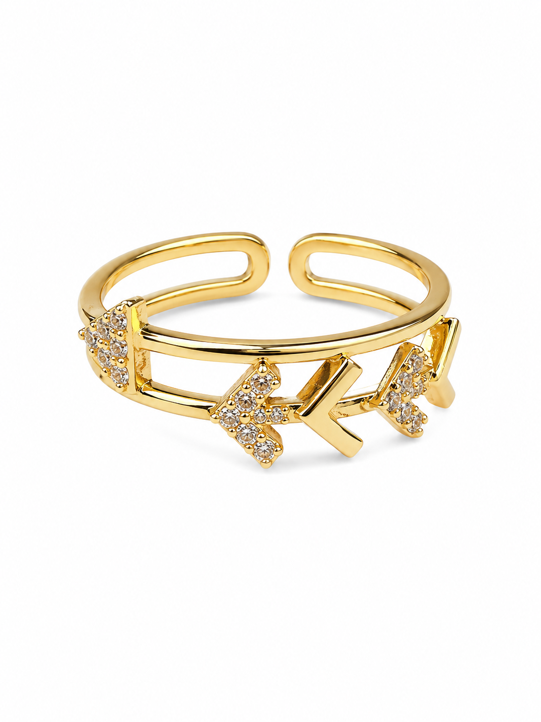 FASSSIONS Gold Plated Arrow Adjustable Ring for Women | CZ Crystal Open Finger Ring | Korean Style Fashion Jewelry | Adjustable Size