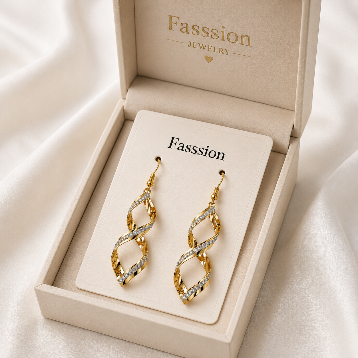 Korean Style Twisted Drop Earrings for Women – Gold Tone Spiral Dangle Earrings with Crystal Accent | Stylish Stud Jewelry for Girls & Women