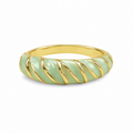 Women's Gold Plated Mint Green Enamel Ring | Twisted Diagonal Spiral Design Finger Ring | Elegant Fashion Jewelry for Women & Girls