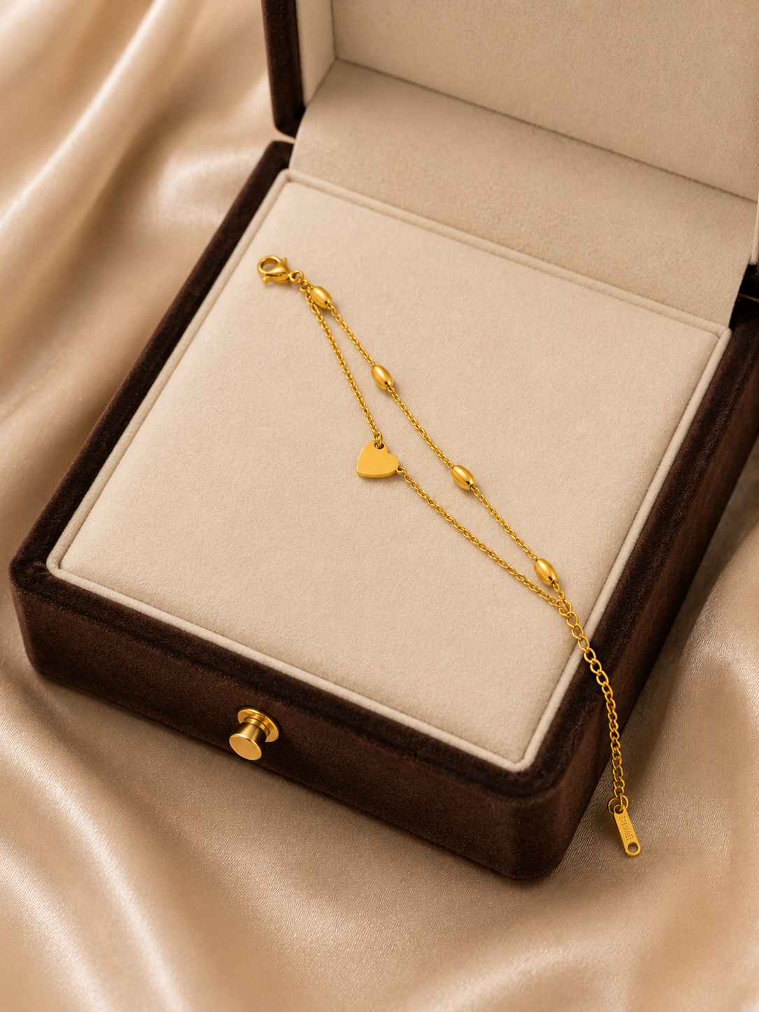 FASSSIONS Gold-Plated Double Layer Heart Charm Anklet for Women & Girls | Adjustable Korean Style Ankle Bracelet
