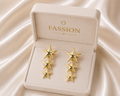 Korean Triple Star Drop Earrings for Women | Gold-Plated Star Dangle Earrings | Trendy Korean Fashion Statement Earrings Fashion Jewelry for Girls & Women