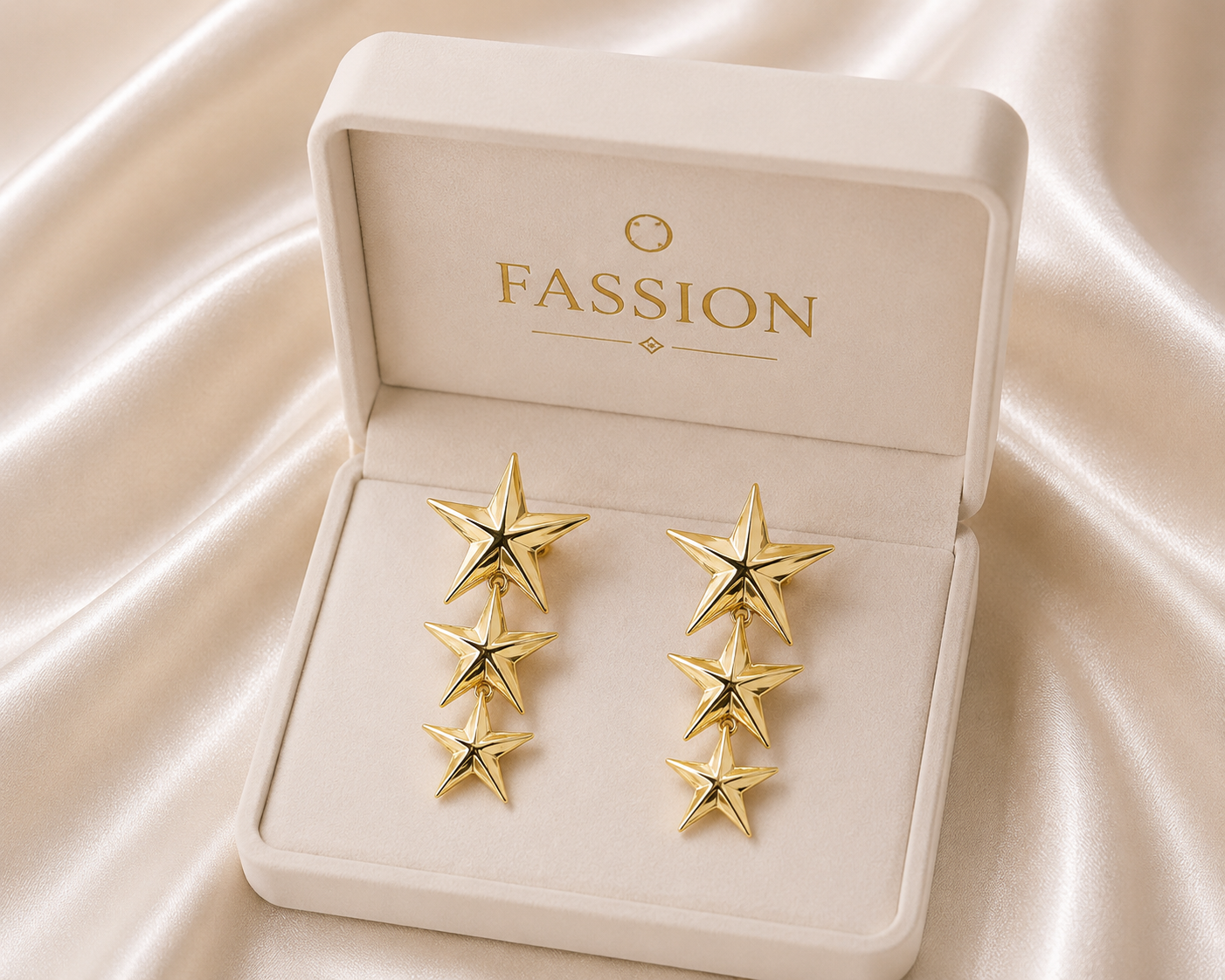 Korean Triple Star Drop Earrings for Women | Gold-Plated Star Dangle Earrings | Trendy Korean Fashion Statement Earrings Fashion Jewelry for Girls & Women