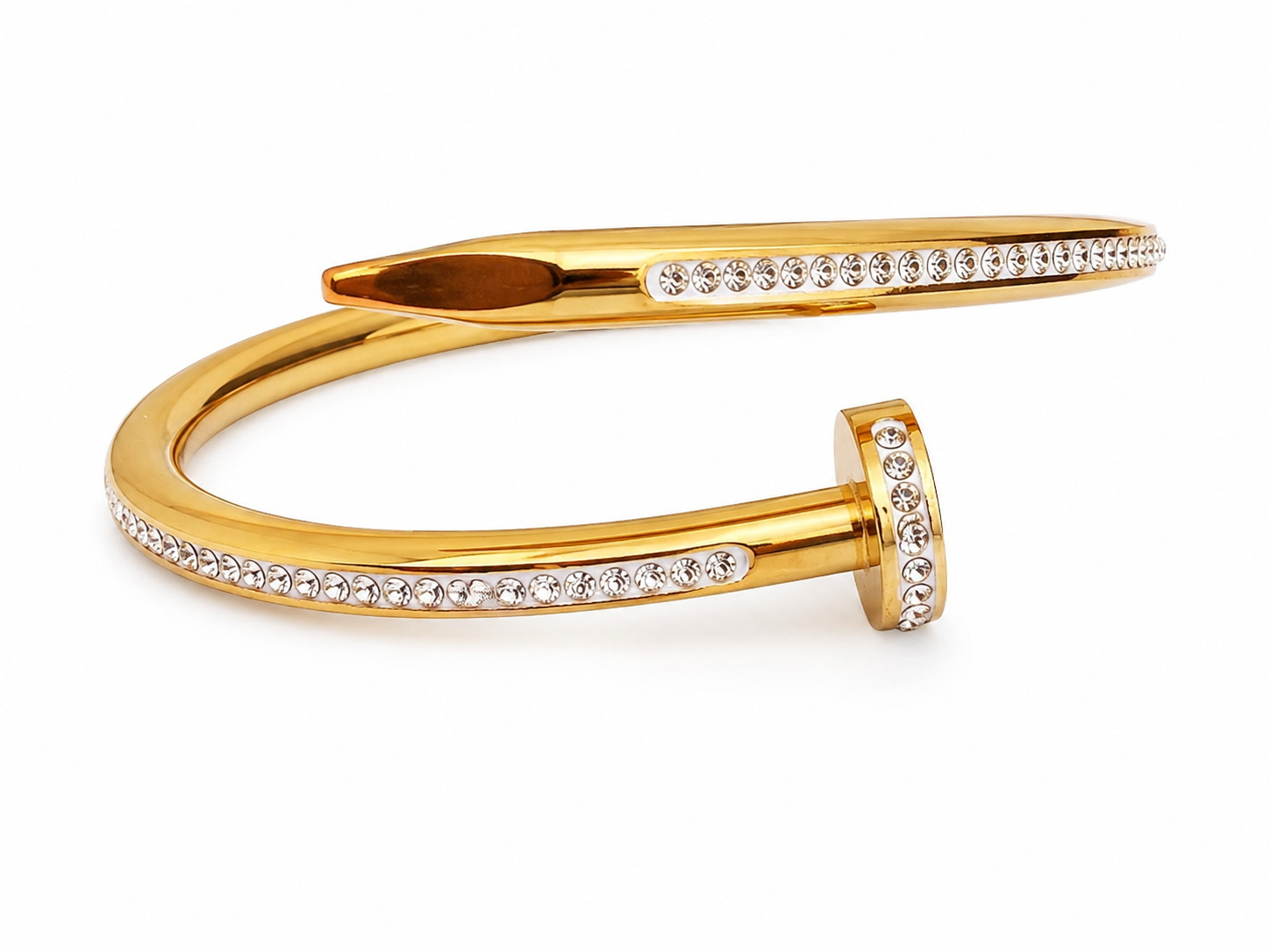 Elegant Gold-Plated Crystal Nail Cuff Bracelet for Women | Open Adjustable Bangle | Luxury Zircon Fashion Bracelet