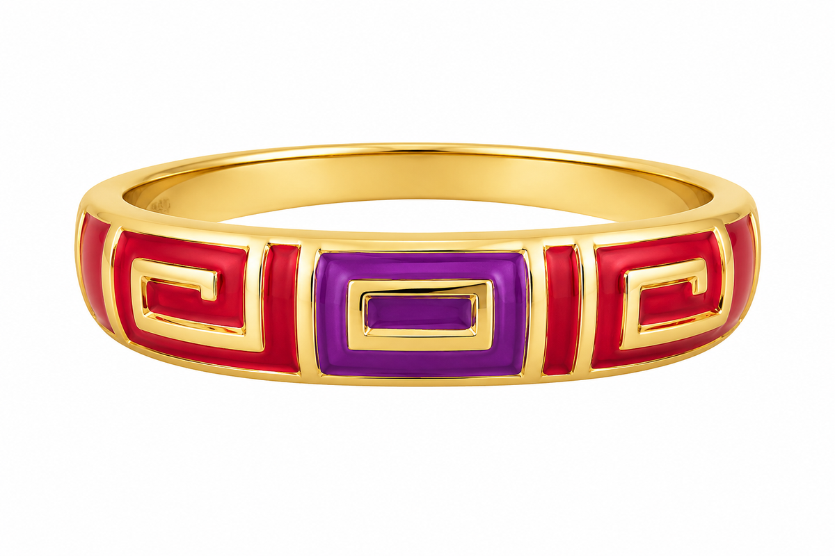 Women’s Gold Tone Red & Purple Enamel adjustable Meenakari Ring