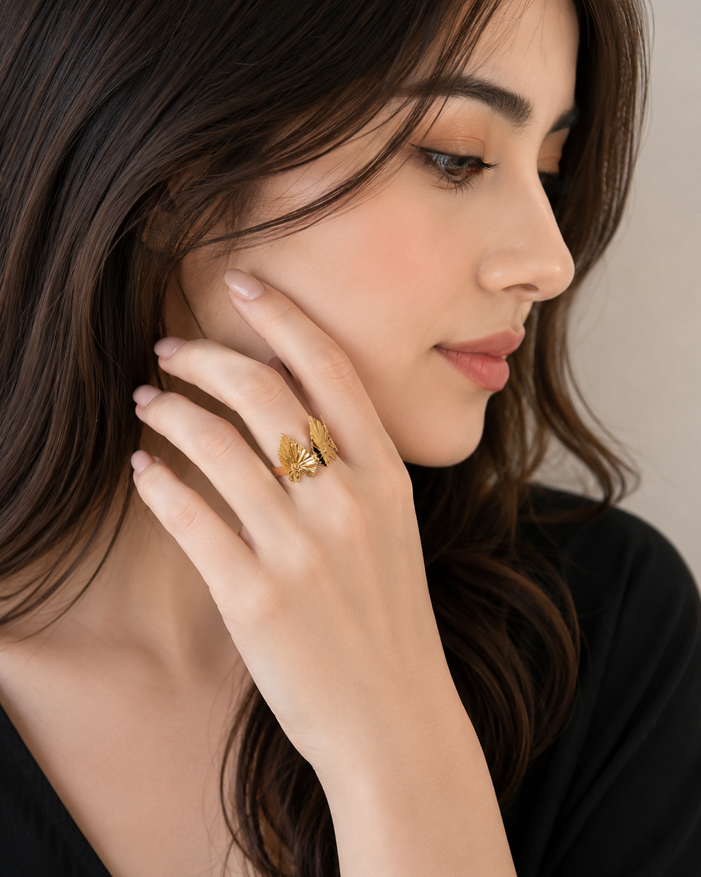 Korean Gold Leaf Adjustable Ring for Women | Elegant Botanical Open Golden  Ring | Minimalist Nature Inspired Fashion Jewelry | Adjustable Finger Ring for Girls & Women