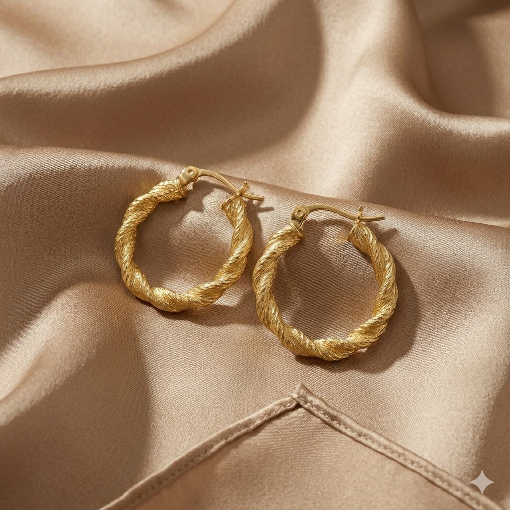 Korean Gold Twisted Hoop Earrings for Women | Textured Rope Design Hoop Earrings | Lightweight Trendy Small Hoops | Stylish Stud Jewelry for Girls & Women