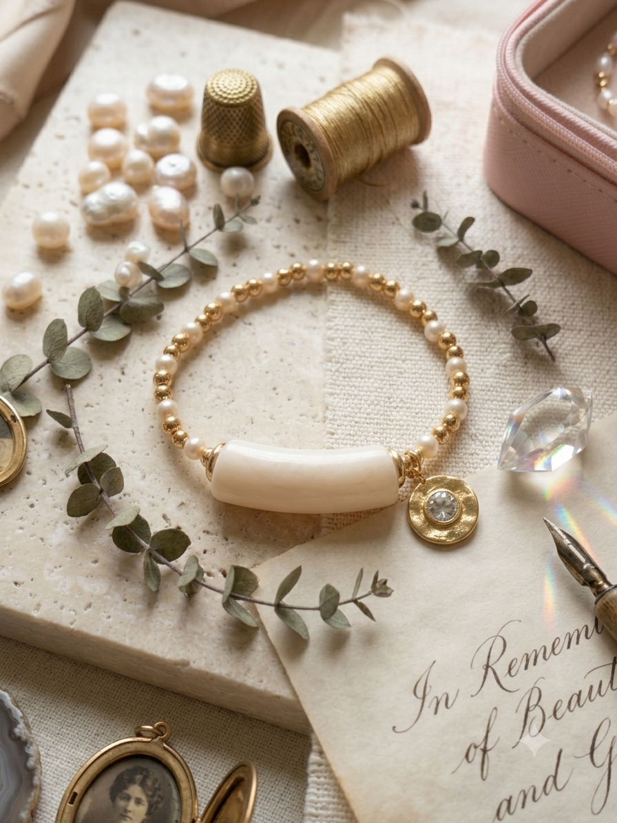 Fasssions Pearl Beaded Bracelet for Women | Gold-Tone Beads with White Pearl & Elegant Charm