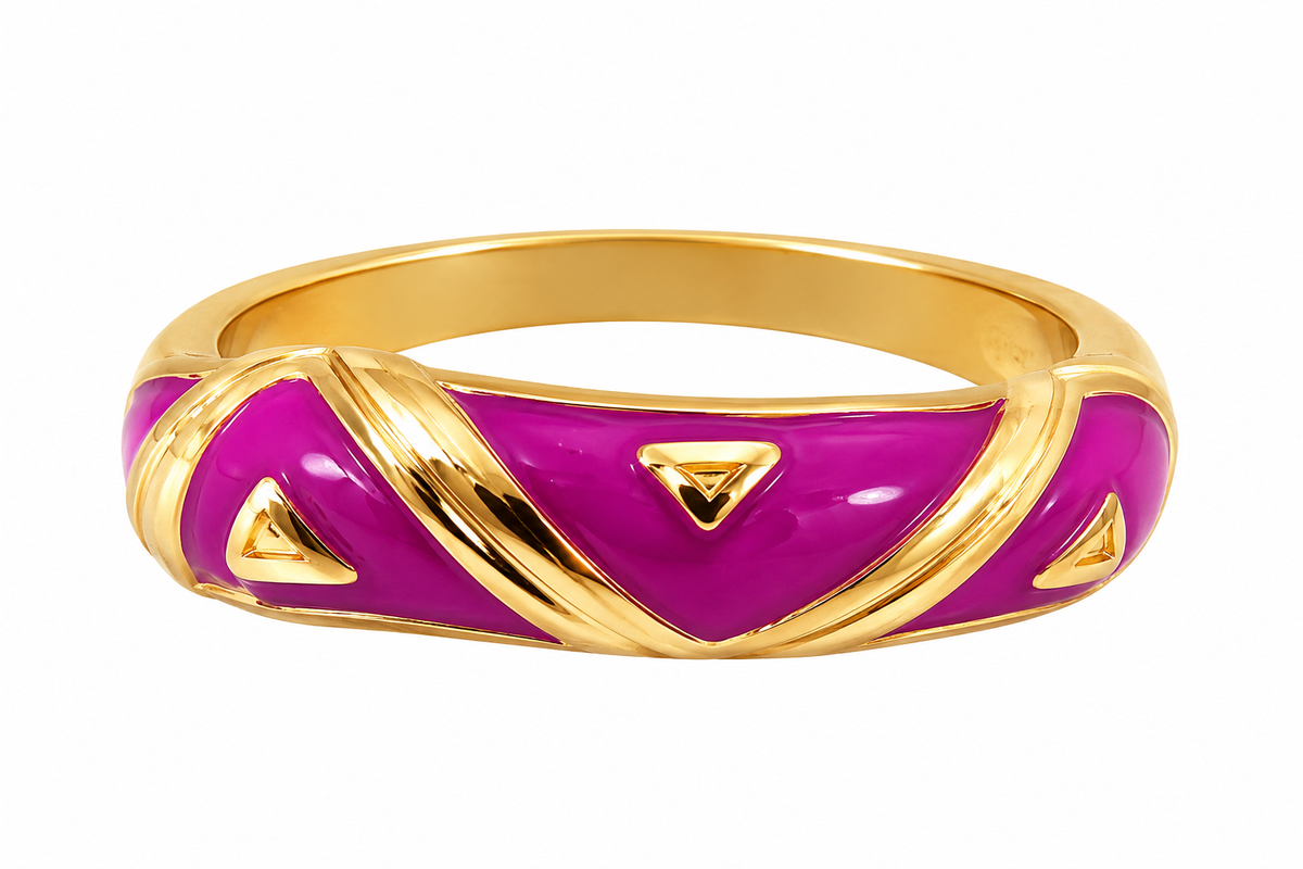 Women’s Gold Tone Red & Purple Enamel adjustable Meenakari Ring