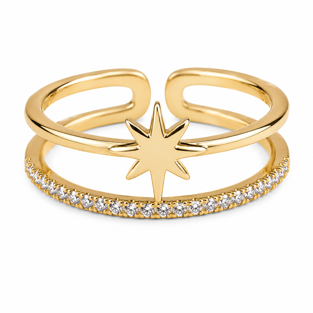 FASSSIONS Gold Plated Adjustable Floral CZ Ring for Women | Crystal Open Finger Ring | Korean Style Fashion Jewelry | Adjustable Size
