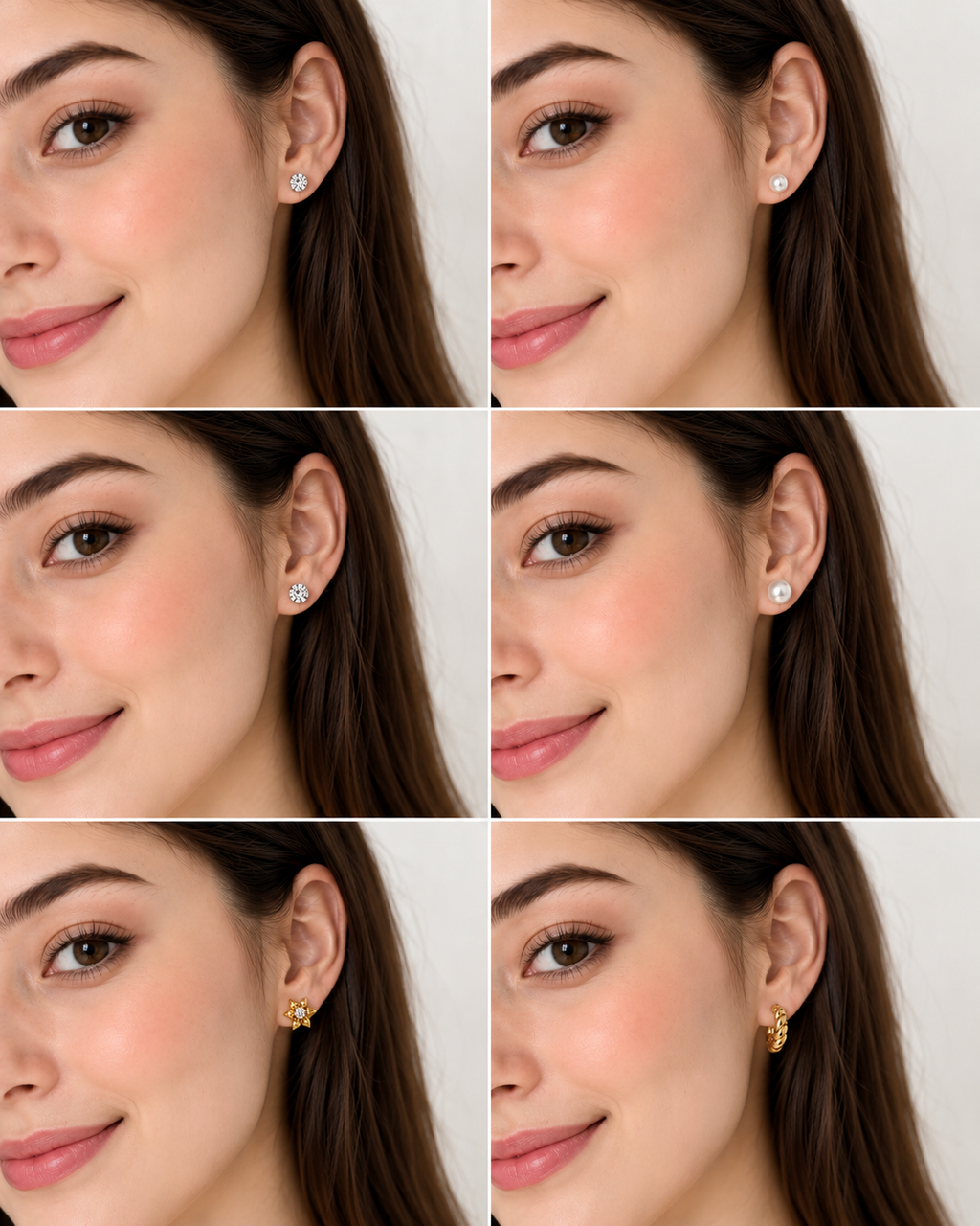 6 Pair Earring Combo Set for Women & Girls | Crystal Studs, Pearl Earrings, Floral Crystal Studs & Twisted Gold Hoop Earrings | Elegant Korean Style