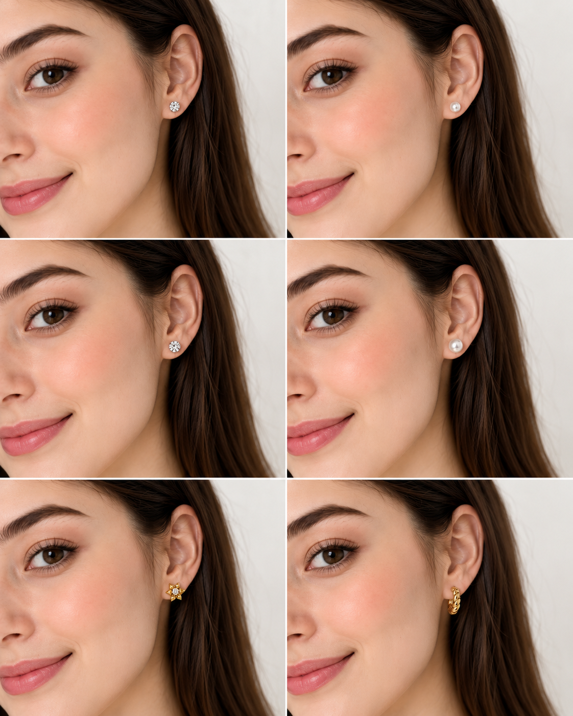 6 Pair Earring Combo Set for Women & Girls | Crystal Studs, Pearl Earrings, Floral Crystal Studs & Twisted Gold Hoop Earrings | Elegant Korean Style