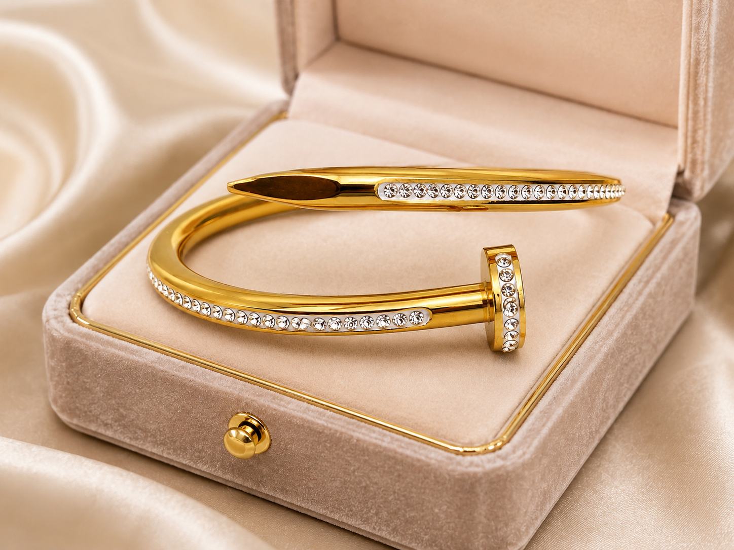 Elegant Gold-Plated Crystal Nail Cuff Bracelet for Women | Open Adjustable Bangle | Luxury Zircon Fashion Bracelet