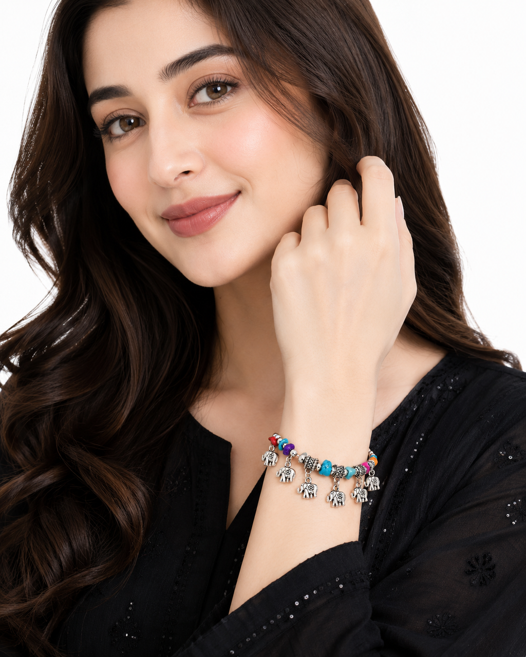 Boho Elephant Charm Bracelet for Women | Multicolor Stone Beads & Silver-Plated Adjustable Chain Bracelet | Fashion Jewelry Gift for Girls & Women