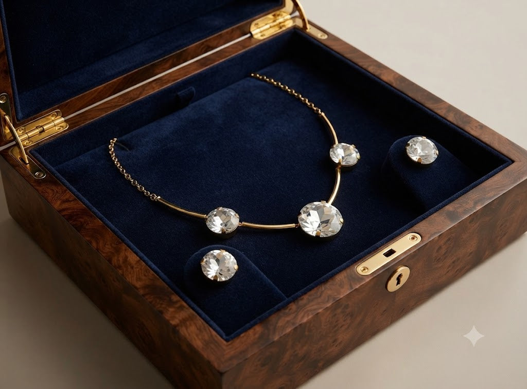 Fasssions Gold-Plated Crystal Necklace and Stud Earrings Set for Women | Round Cubic Zirconia Jewelry Set | Elegant Party, Wedding & Bridal Jewelry Gift
