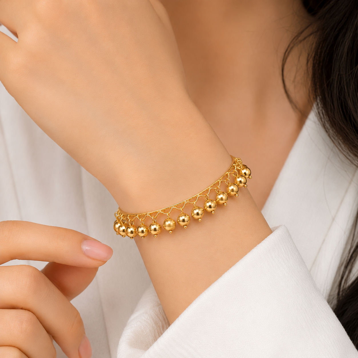 Fasssions Women's Gold Plated Beaded Charm Bangle Bracelet | Adjustable Open Cuff Kada | Traditional Ethnic Fashion Jewelry for Women & Girls