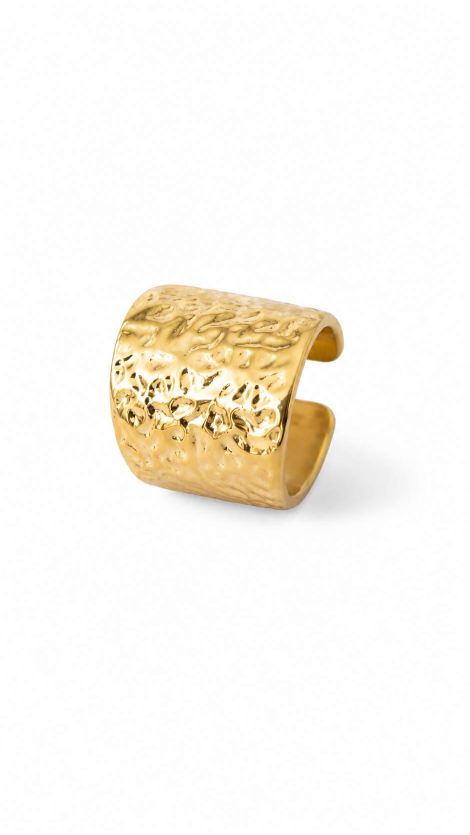 Korean Style Gold Plated Hammered Texture Ring for Women & Girls | Adjustable Statement Finger Ring | Jewelry | Designer Ring