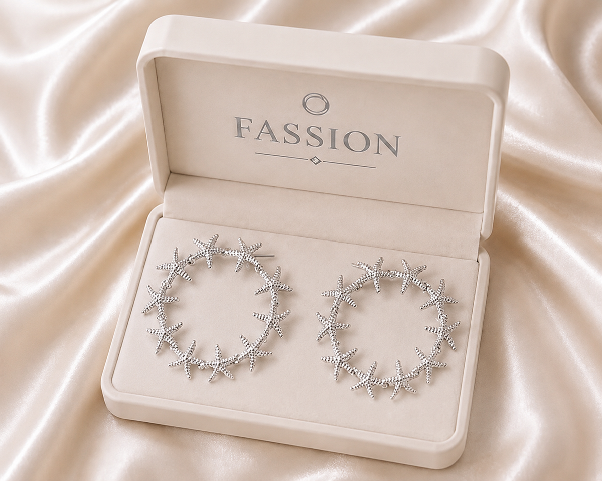 Korean Starfish Hoop Earrings for Women | Silver-Plated Ocean-Inspired Statement Hoop Earrings | Beach Style Fashion Jewelry | Trendy Korean Earrings