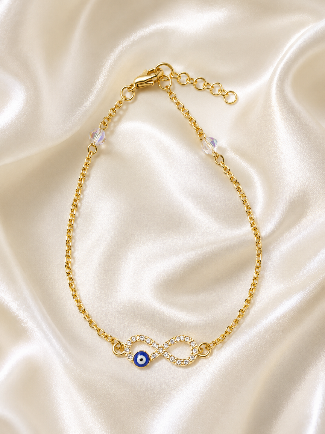 Women's Gold Plated Infinity Evil Eye Anklet | Adjustable CZ Crystal Ankle Bracelet | Minimalist Lucky Charm Anklet for Girls & Women
