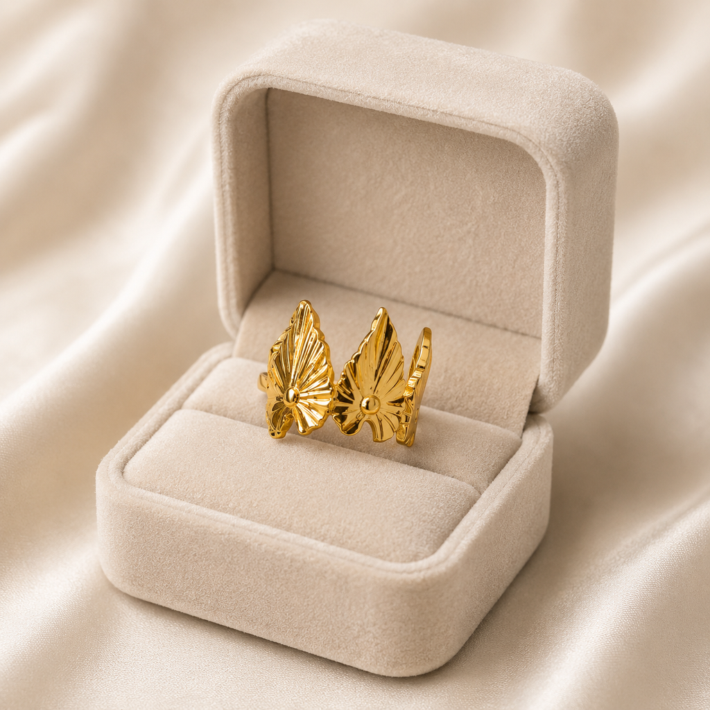 Korean Gold Leaf Adjustable Ring for Women | Elegant Botanical Open Golden  Ring | Minimalist Nature Inspired Fashion Jewelry | Adjustable Finger Ring for Girls & Women
