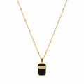 FASSSIONS Women’s Gold Tone Black Pendant Necklace | Geometric Rectangle Black Stone Chain with Crystal Detail