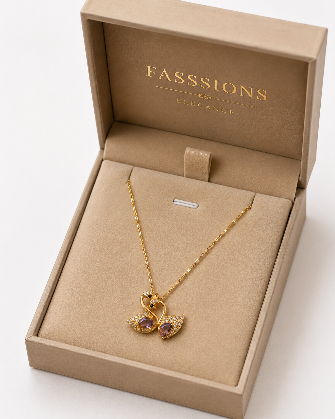 Fasssions Gold-Tone Swan Pendant Necklace for Women with Lavender Crystal Stones | Elegant Swan Charm | Adjustable Chain Fashion Jewelry