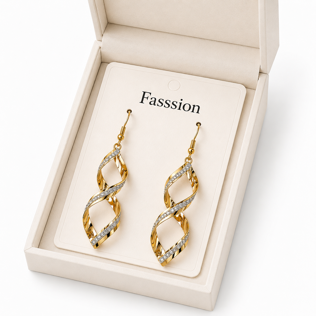 Korean Style Twisted Drop Earrings for Women – Gold Tone Spiral Dangle Earrings with Crystal Accent | Stylish Stud Jewelry for Girls & Women