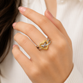 Fasssions Women's Two-Tone Heart Open Ring | Gold & Silver Adjustable Double Band Ring | Elegant Fashion Ring for Women & Girls