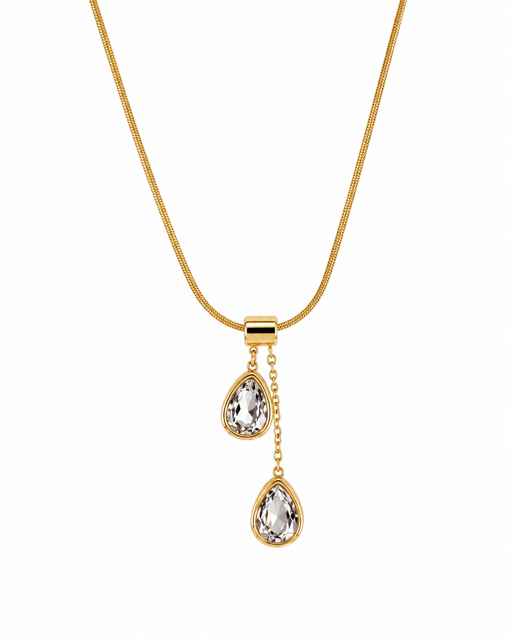 FASSSIONS Gold Plated Crystal Drop Necklace for Women | Elegant Teardrop Pendant Long Chain Necklace for Girls | Stylish Party & Daily Wear Jewellery