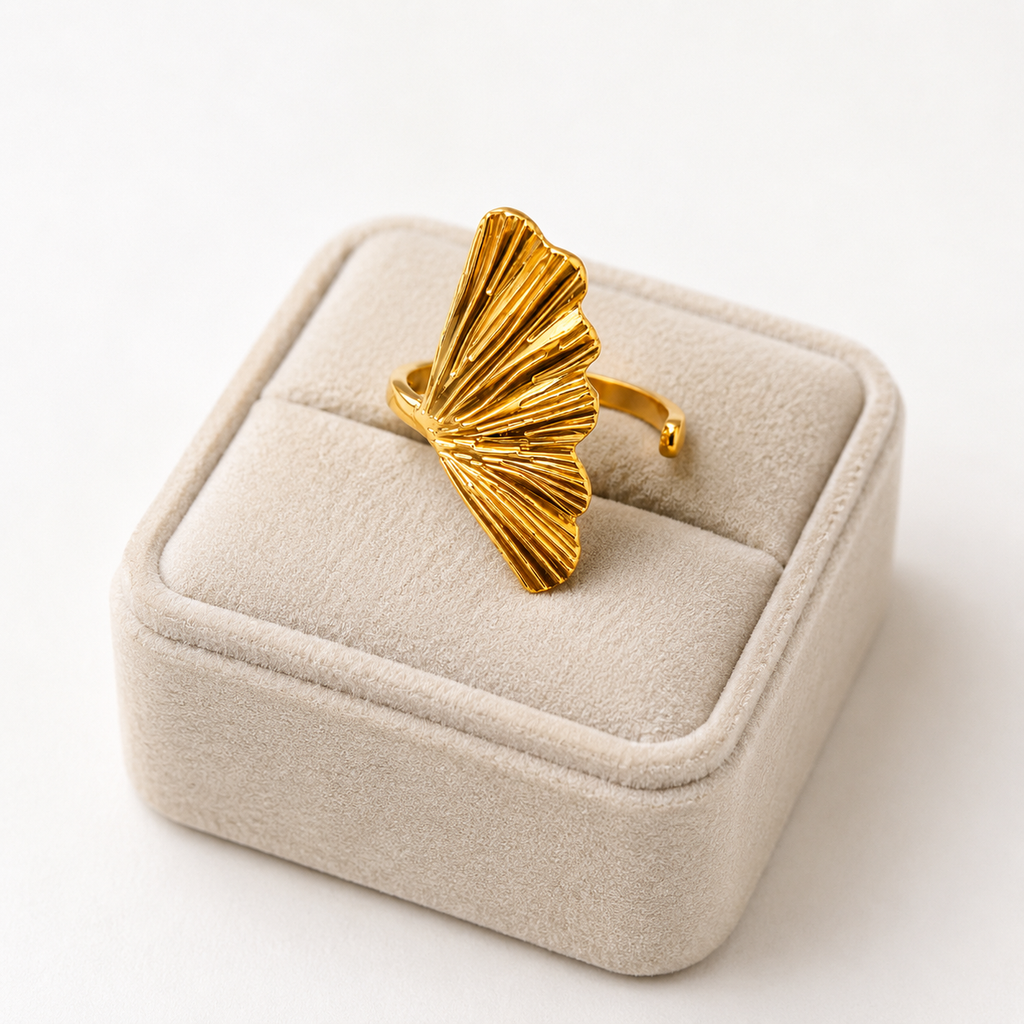 Korean Style Stainless Steel Gold Plated Adjustable Leaf Ring for Women | Trendy Statement Finger Ring | Anti Tarnish Fashion Jewelry
