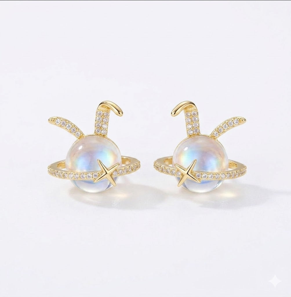 Korean Planet Pearl Stud Earrings for Women | Gold Plated Star Orbit Pearl Earrings | Trendy Korean Designer Earrings | Cute Elegant Jewelry for Girls & Women