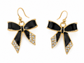 Black Bow Crystal Drop Earrings for Women | Gold-Plated Ribbon Bow Knot Dangle Earrings with Rhinestones | Fashion Jewelry