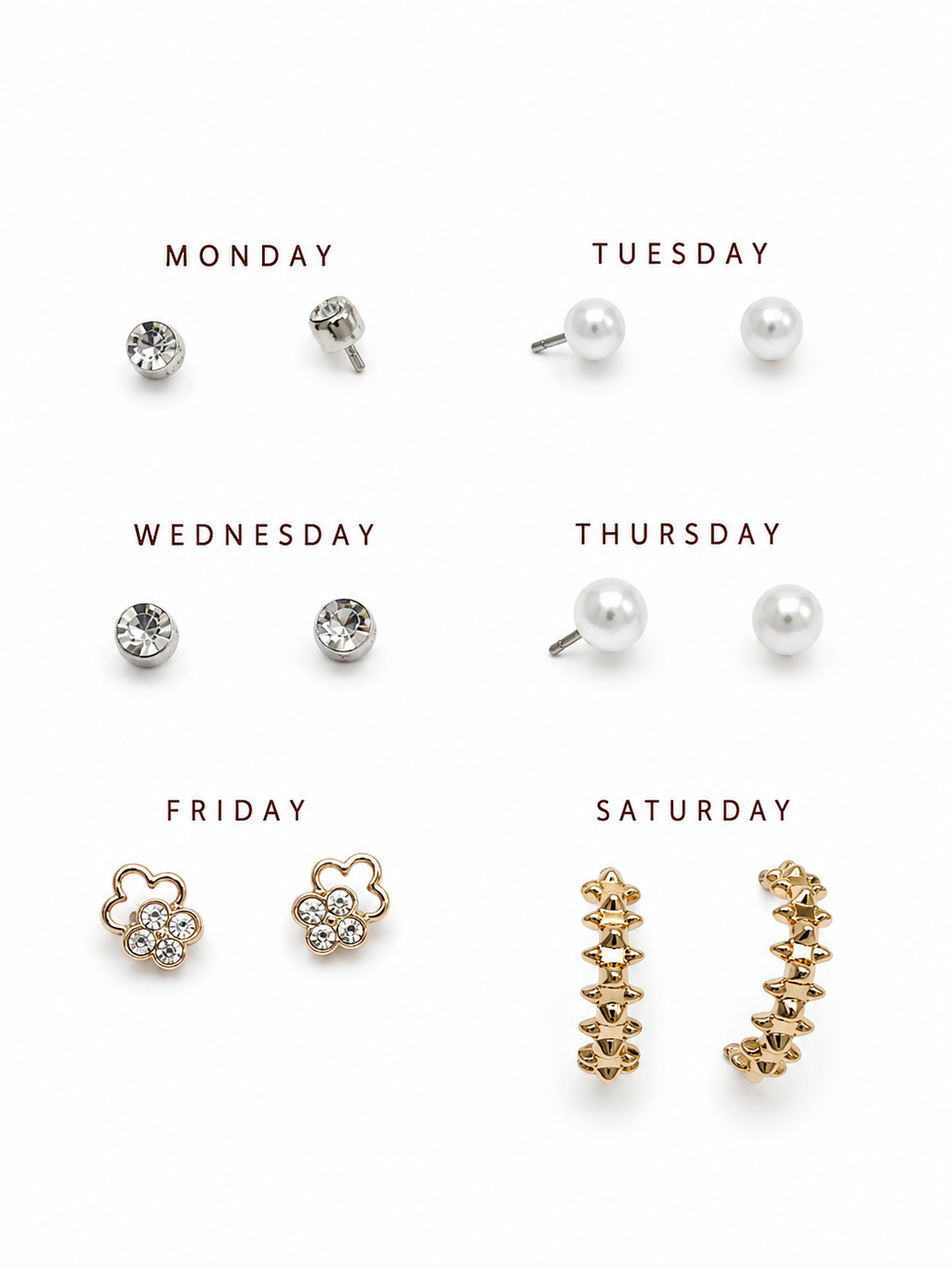 Earring Combo Set for Women & Girls | Crystal Studs, Pearl Earrings, Floral Crystal Studs & Gold Huggie Hoop Earring