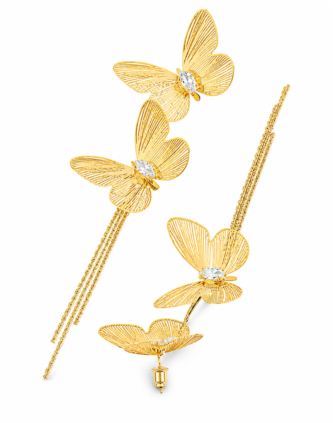 Perfect for Every FASSSIONS Korean Gold Butterfly Drop Earrings for Women | Double Butterfly Tassel Dangle Earrings with Crystal Stone | Lightweight Statement Party Earrings