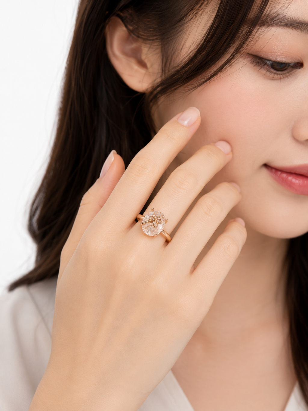 white Crystal Ring for Women | Adjustable Oval White Stone Ring with Sparkling Zircon Design | Elegant Fashion Finger Ring