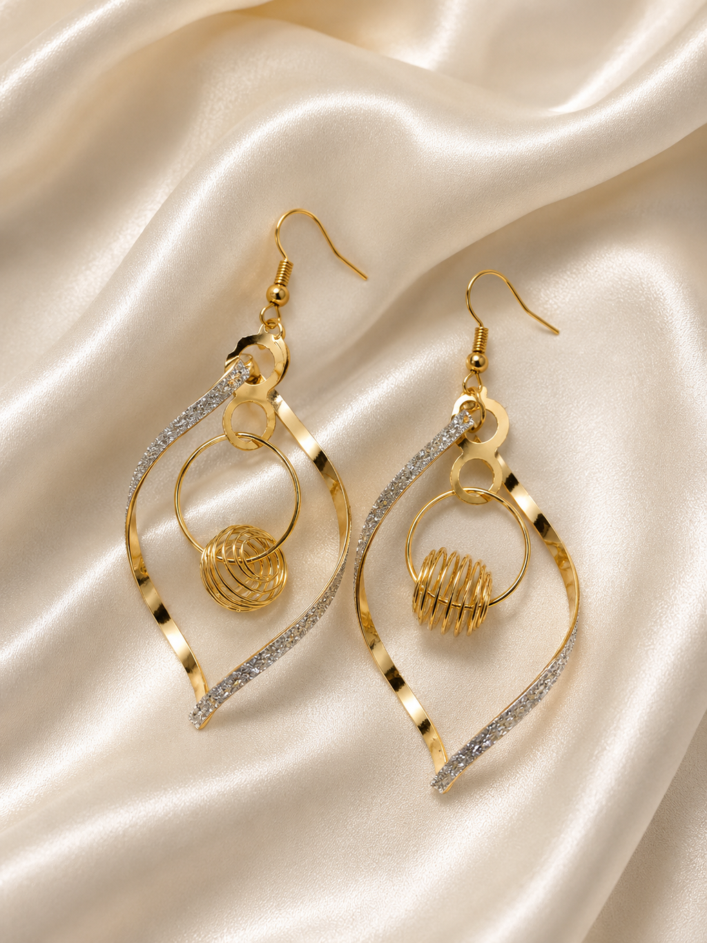 FASSION Korean Gold Plated Geometric Dangle Earrings for Women | Crystal Leaf Drop Earrings | Lightweight Designer Hanging Earrings for Girls & Women