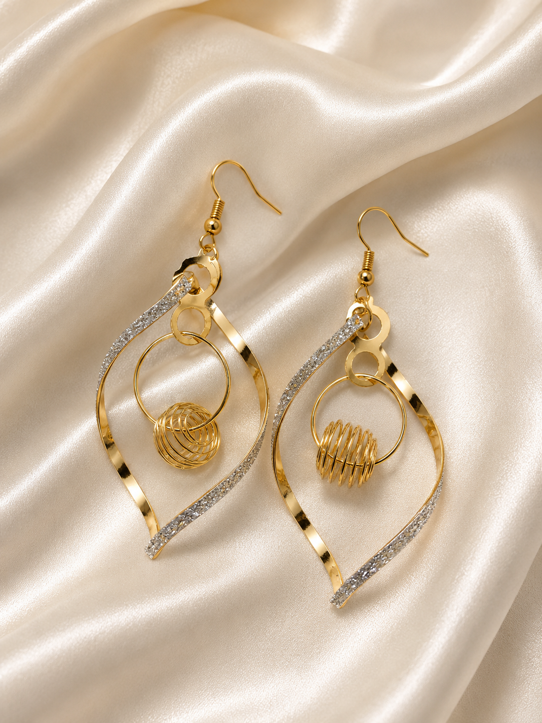 FASSION Korean Gold Plated Geometric Dangle Earrings for Women | Crystal Leaf Drop Earrings | Lightweight Designer Hanging Earrings for Girls & Women