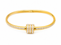 Elegant Gold-Plated Open Cuff Bracelet for Women with Crystal Studded Accent | Adjustable Fashion Bangle for Daily, Party & Wedding