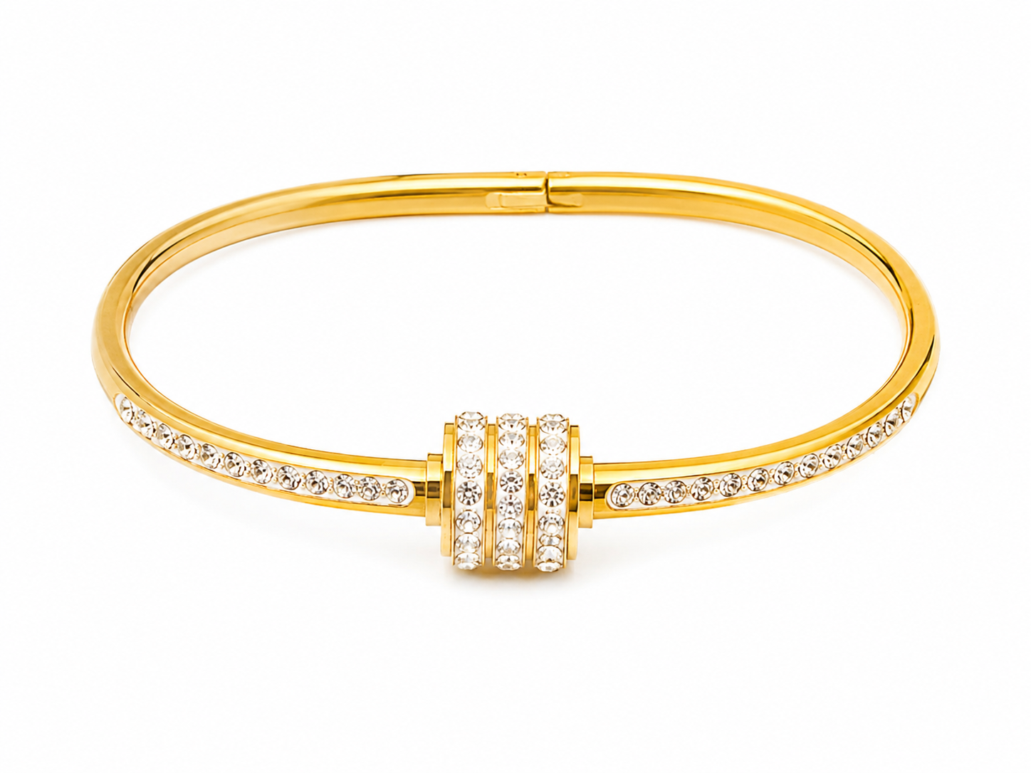Elegant Gold-Plated Open Cuff Bracelet for Women with Crystal Studded Accent | Adjustable Fashion Bangle for Daily, Party & Wedding