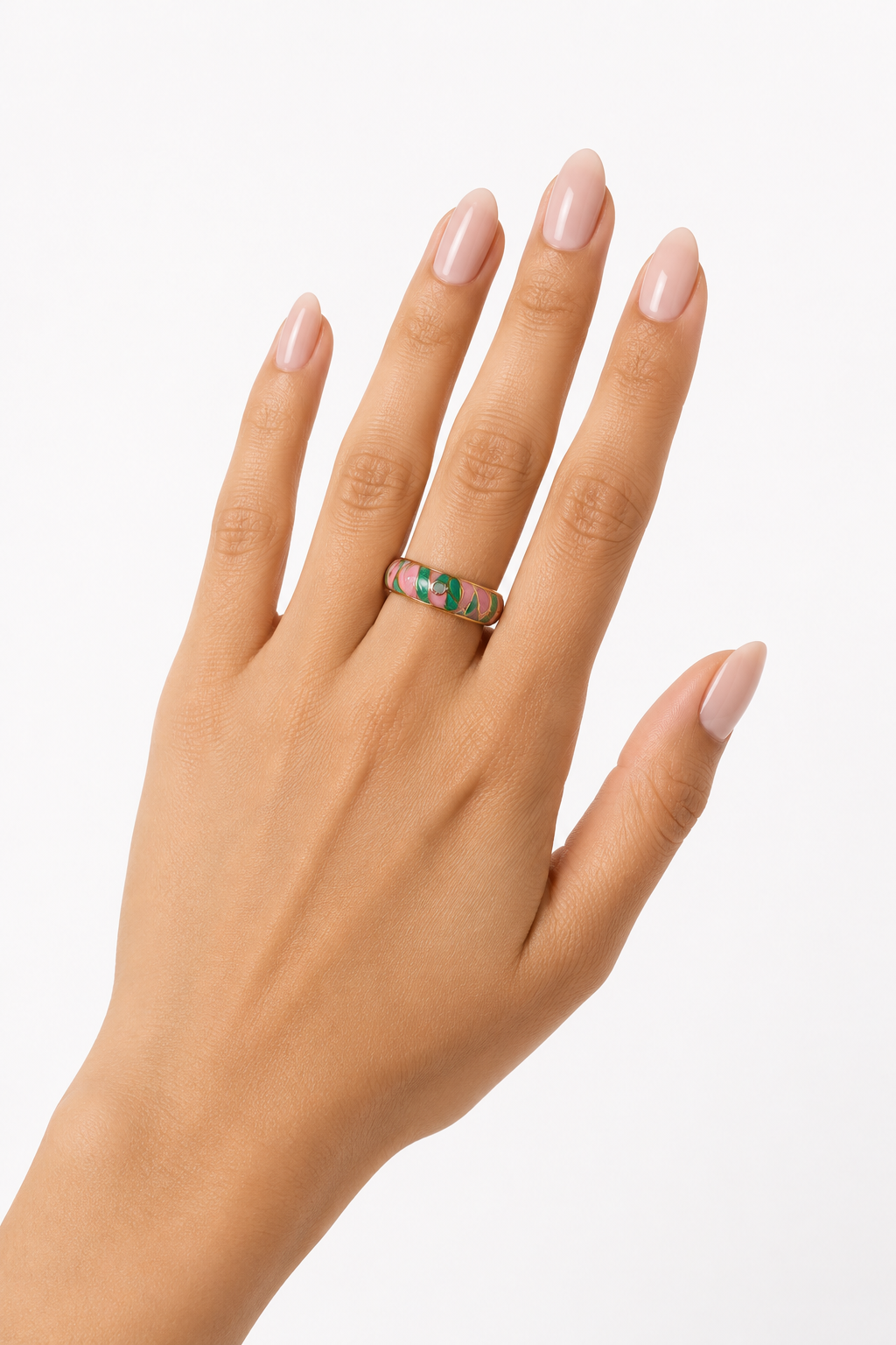 Enamel Ring for Women | Multicolor Green Pink Gold Tone Designer Ring | Stylish Fashion Finger Ring for Women & Girls | Elegant Party Wear Jewellery