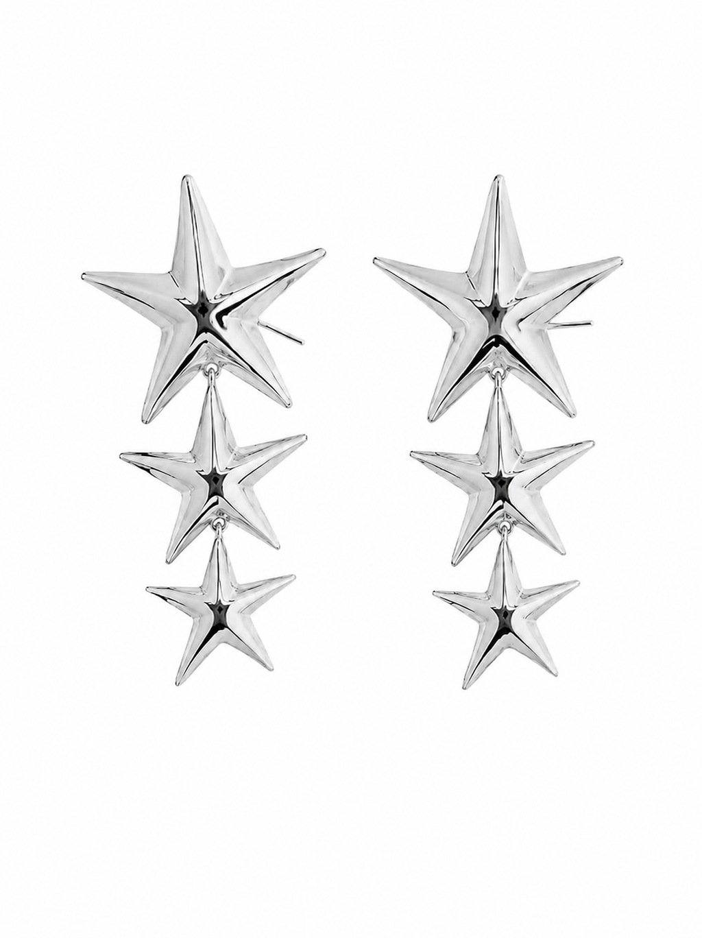 Korean Triple Star Drop Earrings for Women | Silver colored-Plated Star Dangle Earrings | Trendy Korean Fashion Statement Earrings Fashion Jewelry for Girls & Women