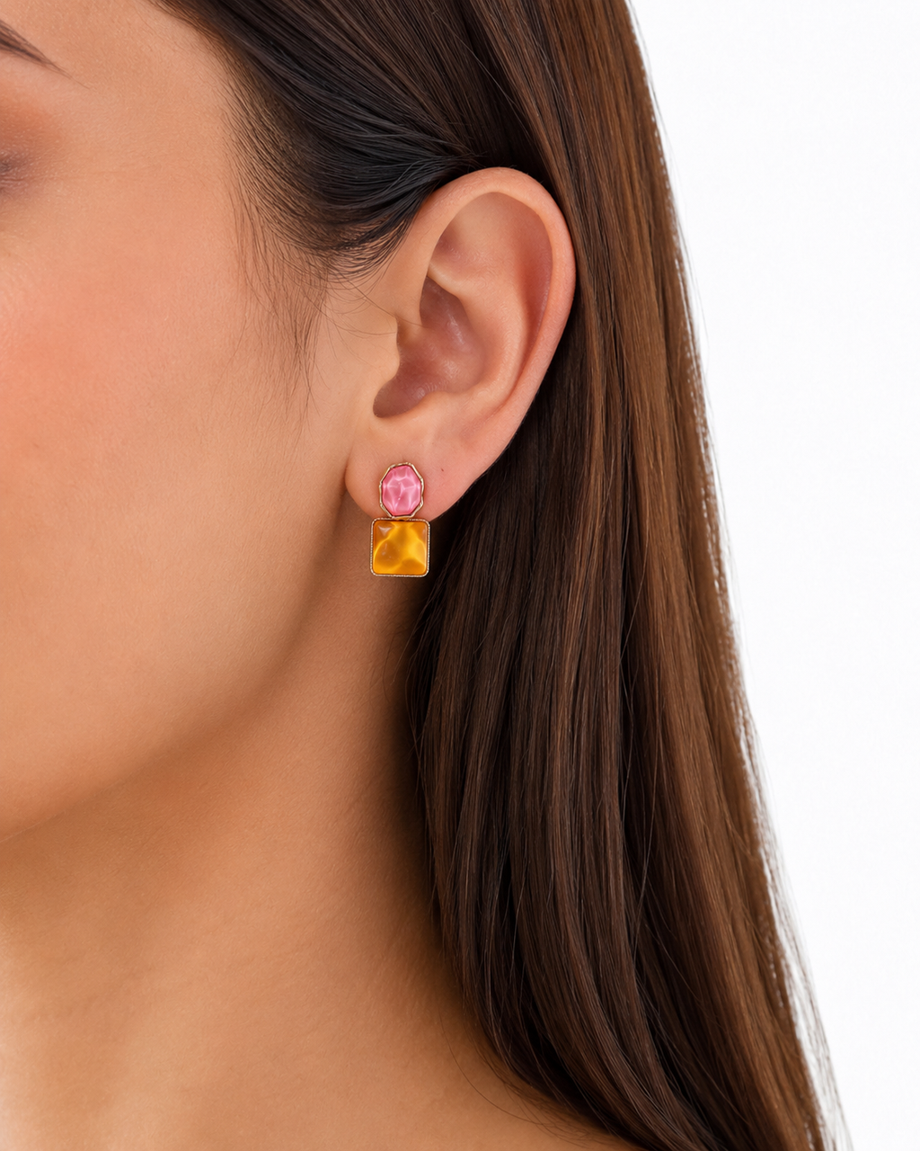 FASSSIONS Korean Orenge & Red Geometric Drop Earrings for Women | Gold Plated Statement Earrings | Lightweight Fashion Jewelry