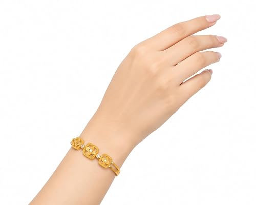 Gold Plated Floral Kada Bracelet for Women with Crystal Stone | Elegant Designer Wrist Bangle for Girls