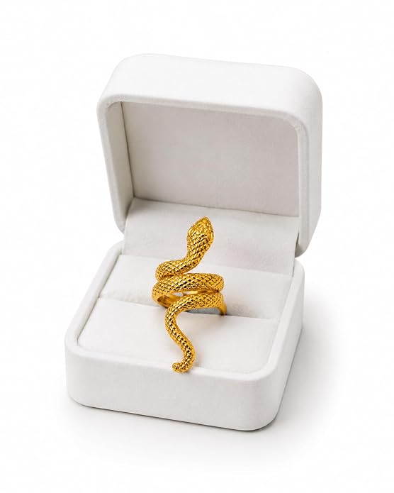 Gold Plated Snake Ring for Women & Girls | Adjustable Cobra Serpent Finger Ring | Stylish Fashion Statement Jewelry