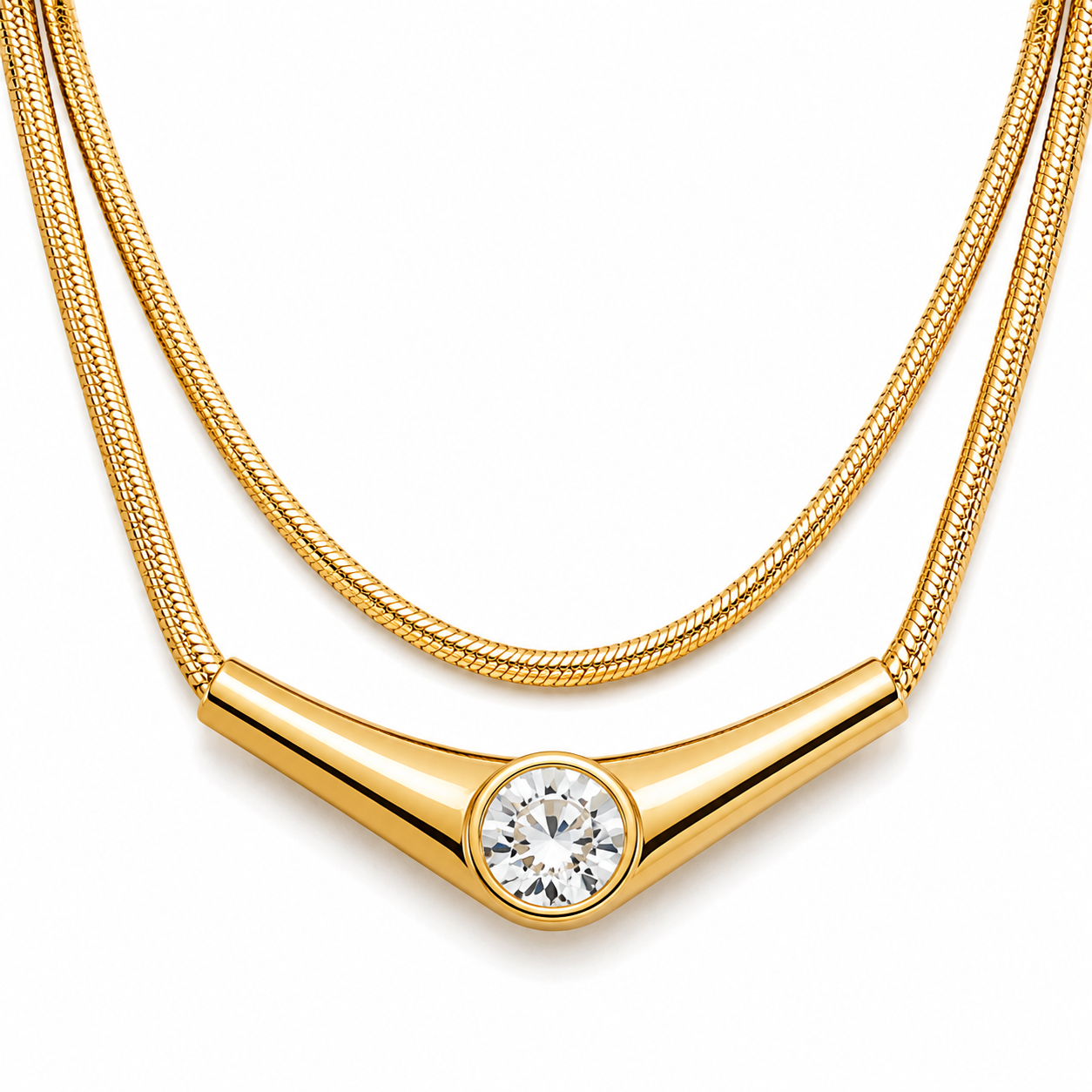FASSION Gold-Plated Layered Snake Chain Necklace for Women | Crystal Pendant Statement Necklace | Adjustable Multi-Layer Fashion Chain