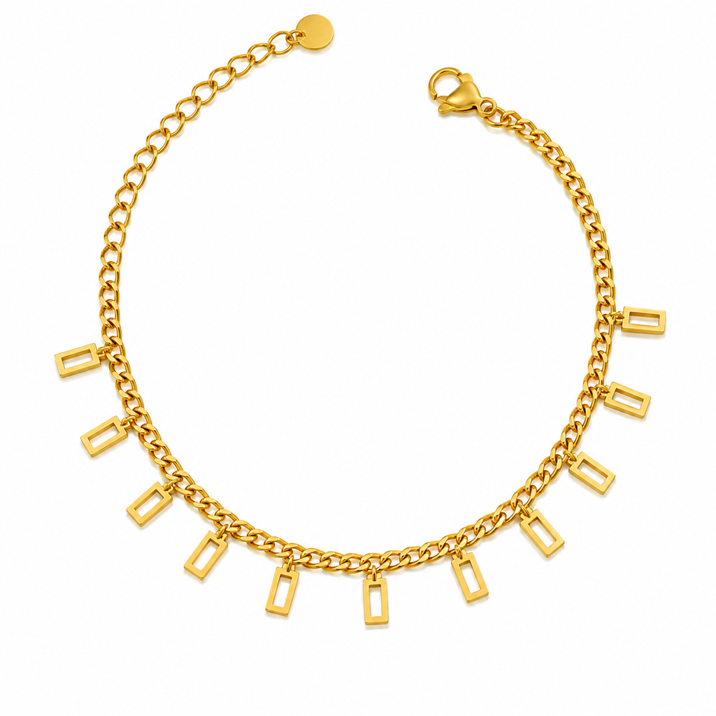 FASSSIONS Gold-Plated Geometric Charm Anklet for Women & Girls | Adjustable Chain Anklet | Trendy Korean Style Fashion